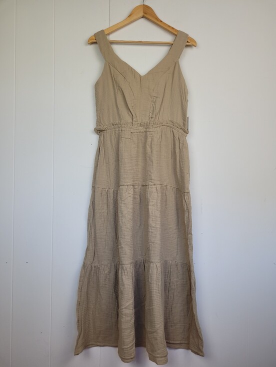 Devoted Dresses & Skirts - Devoted Large Beige Cotton Smocked Tiered Maxi Dress NWT